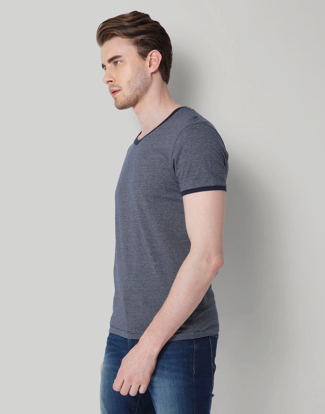 Blue Striped V-Neck T-Shirt