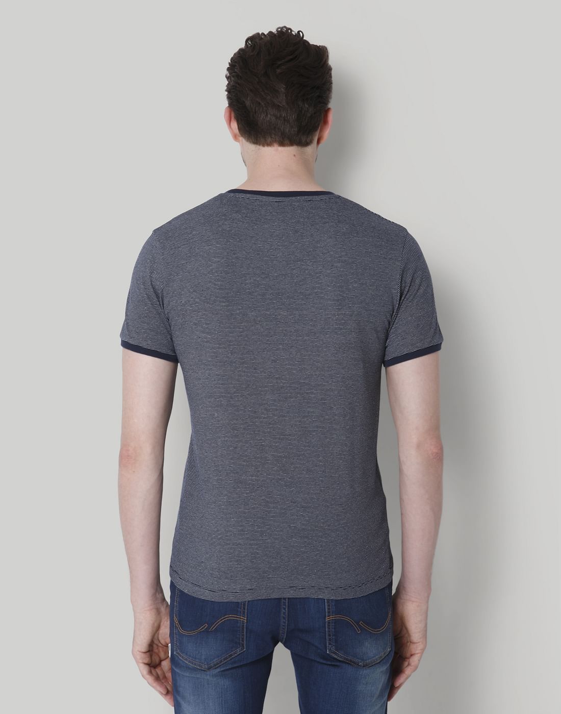 Blue Striped V-Neck T-Shirt