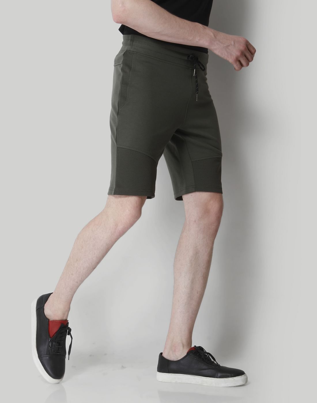 Olive Green Mesh Detail Sweatshorts