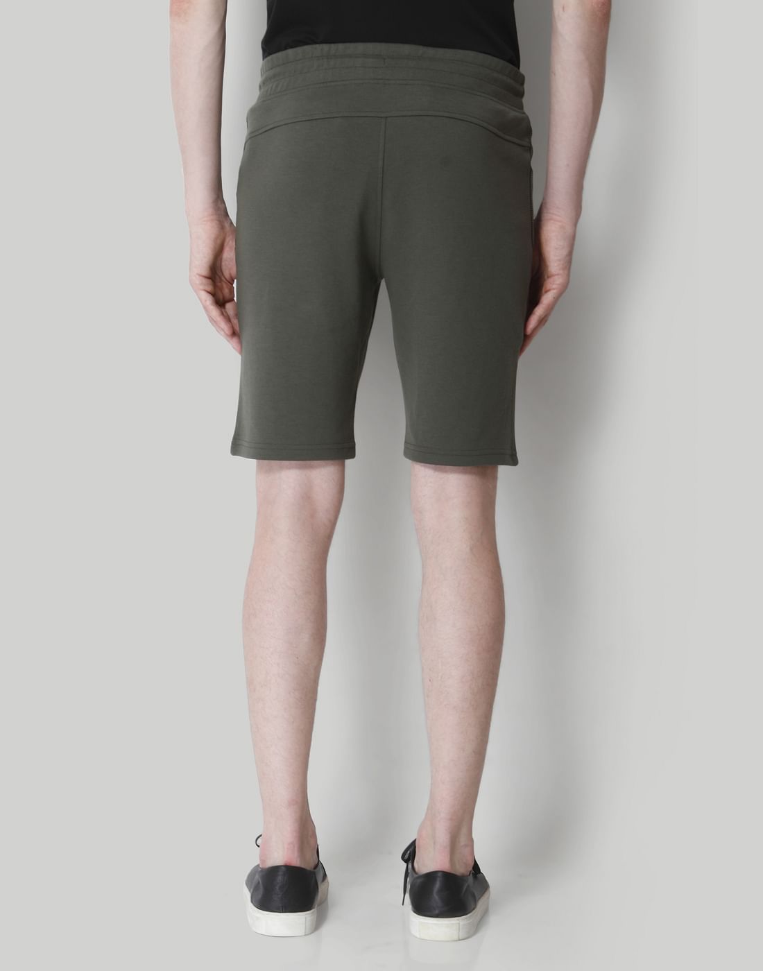 Olive Green Mesh Detail Sweatshorts