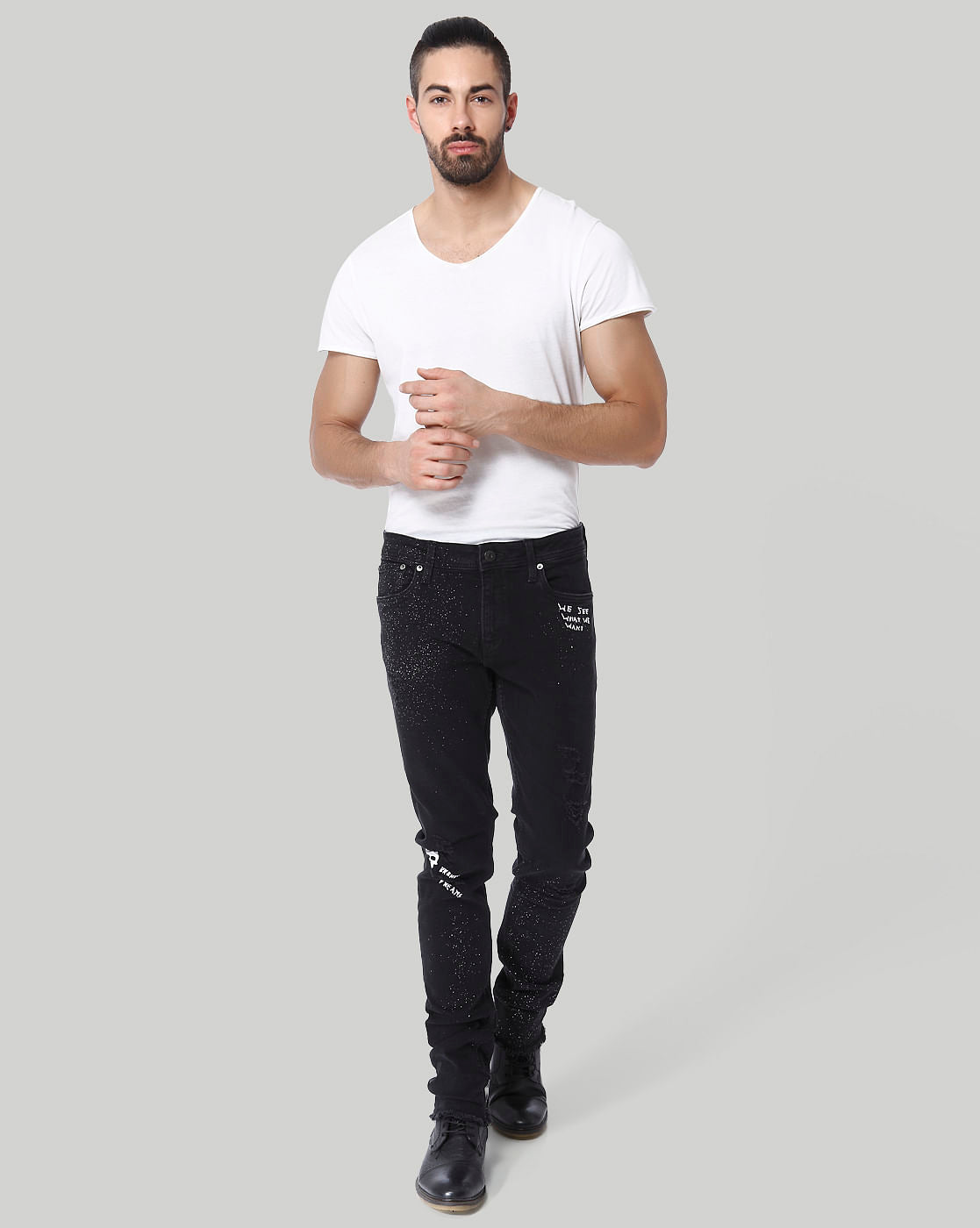 Black Text Print Low Rise Skinny Fit Jeans