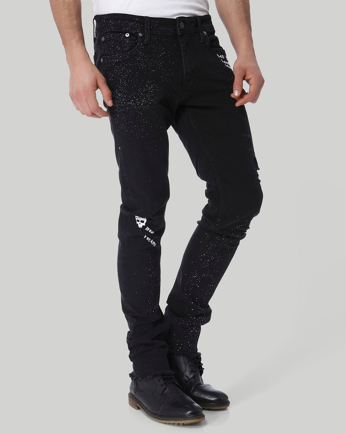 Black Text Print Low Rise Skinny Fit Jeans