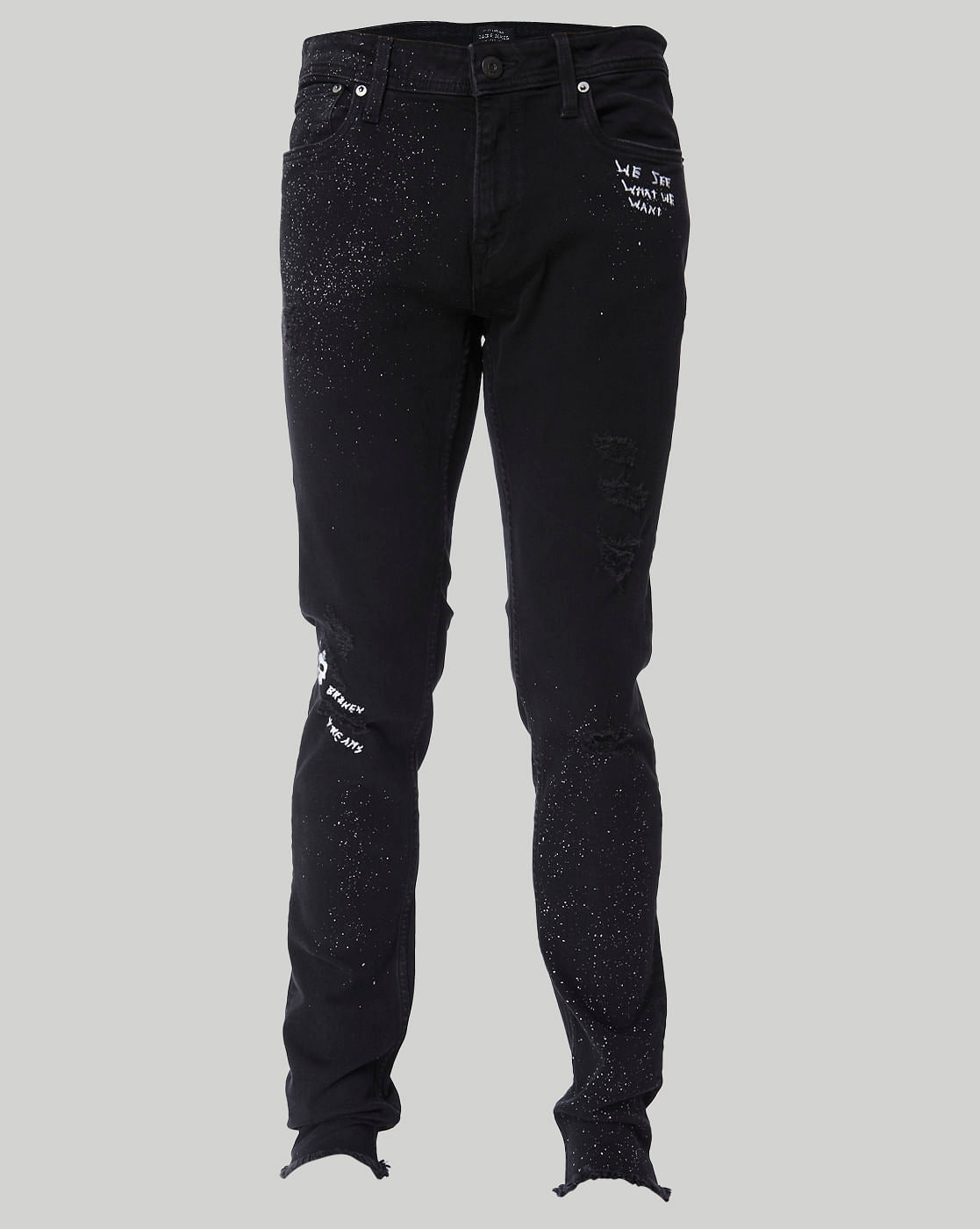 Black Text Print Low Rise Skinny Fit Jeans