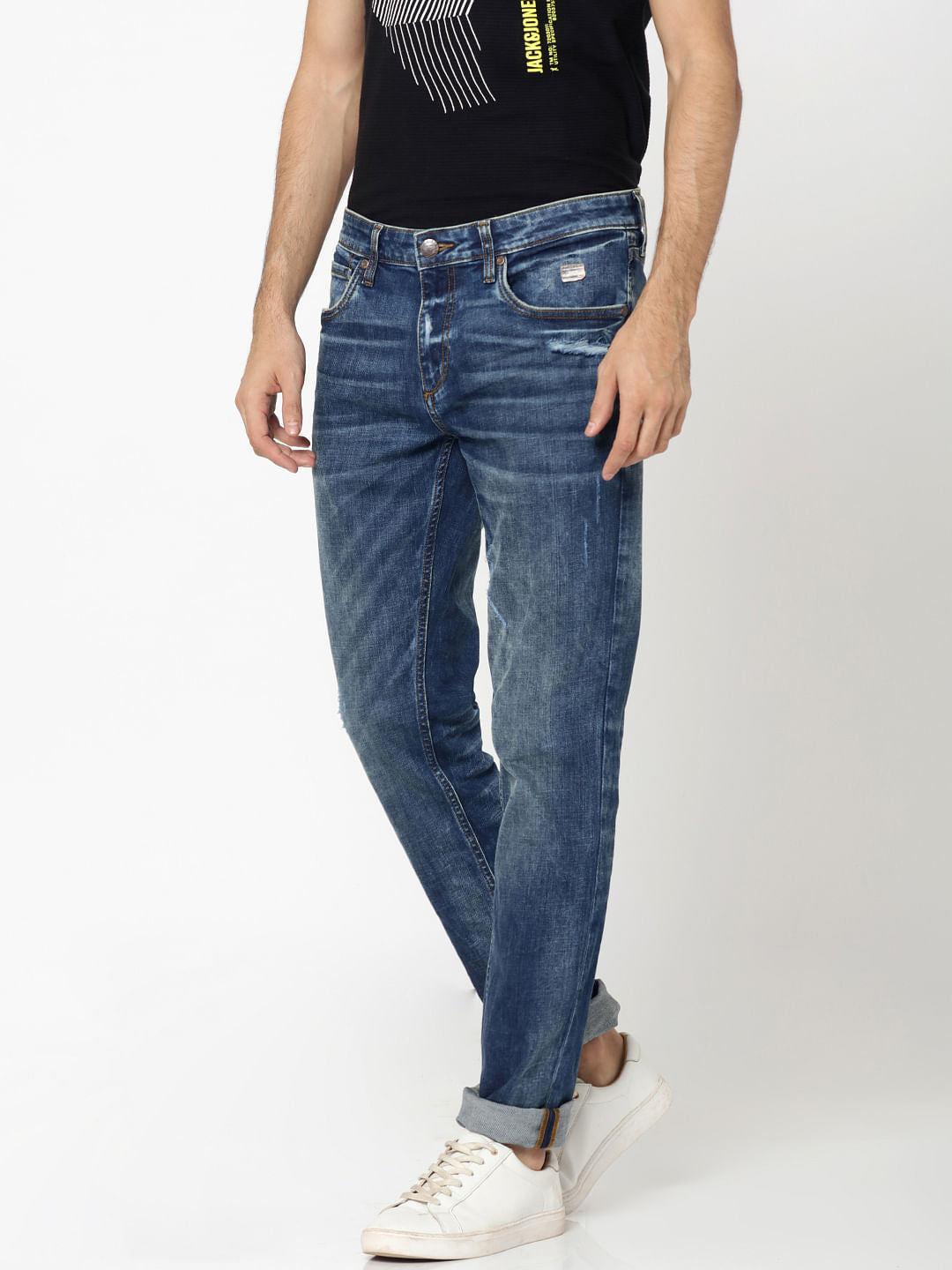 Dark Blue Mildly Distressed Tim Anti Fit Jeans