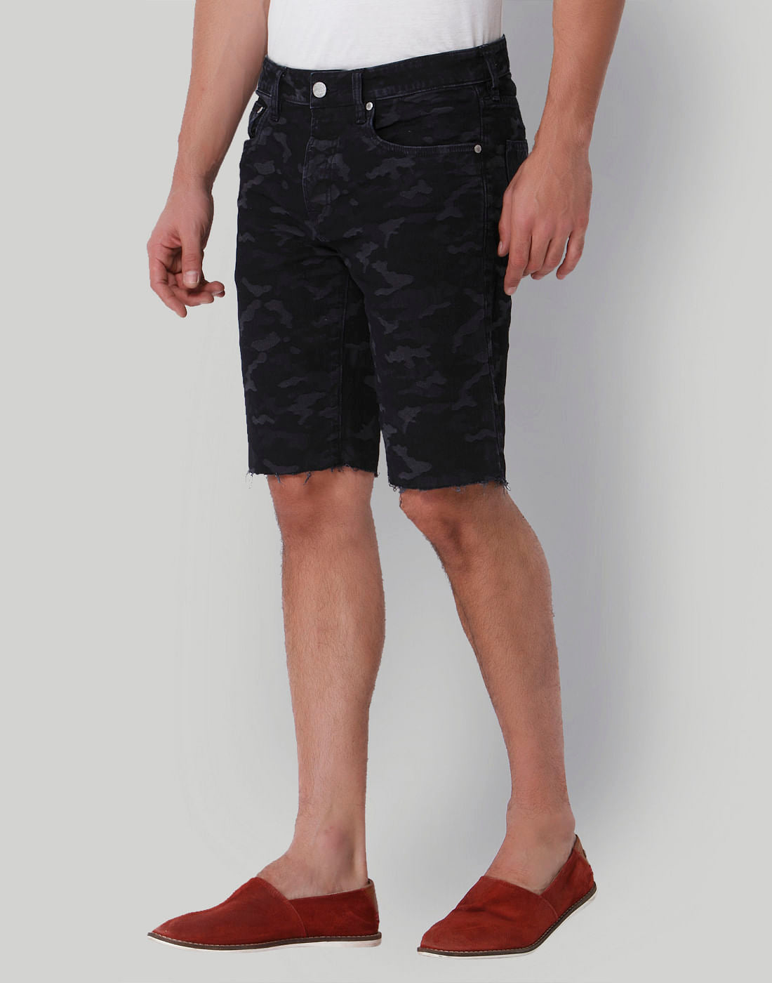 Dark Blue Camo Print Mid Rise Shorts