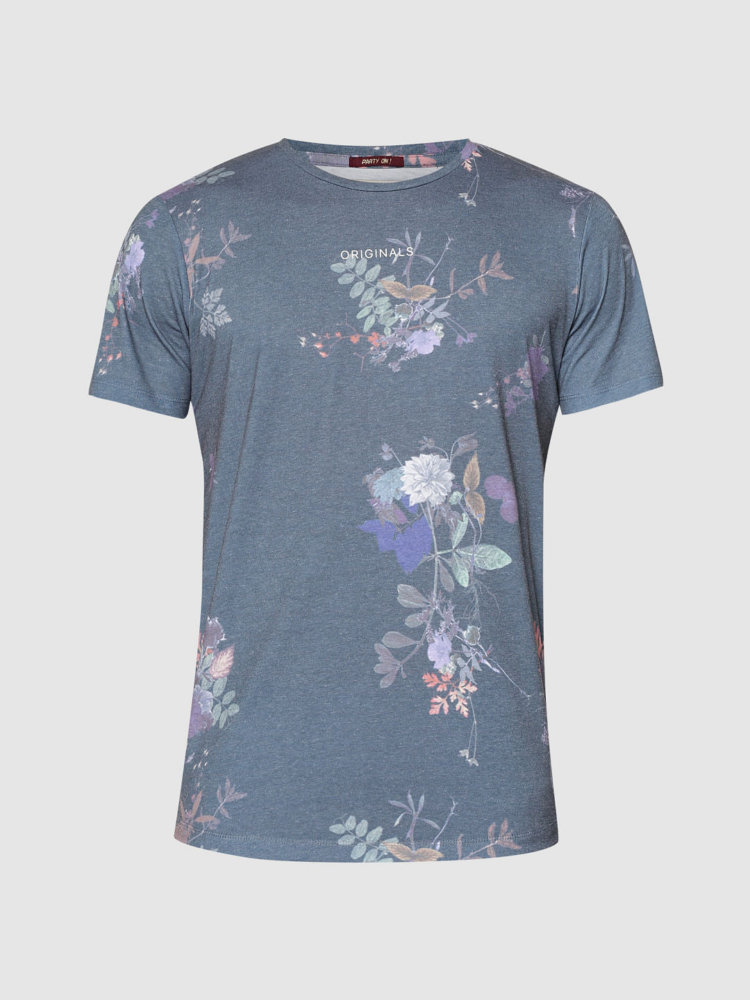 Green Floral Print Slim Fit Crew Neck T-Shirt