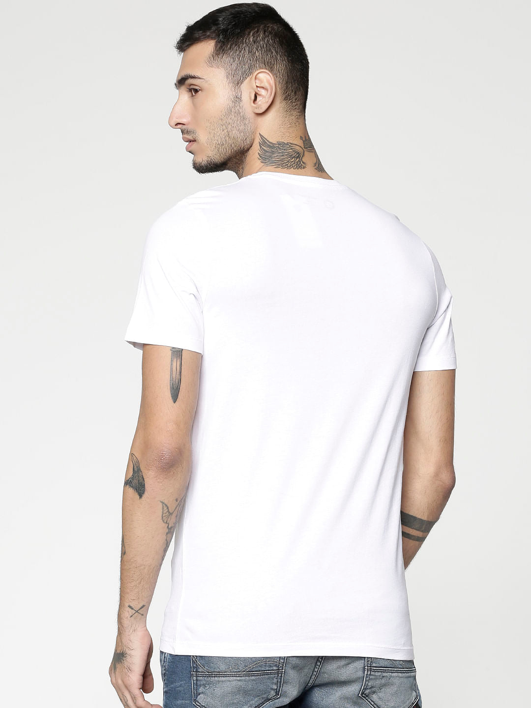 White Typographic Print Slim Fit Crew Neck T-Shirt