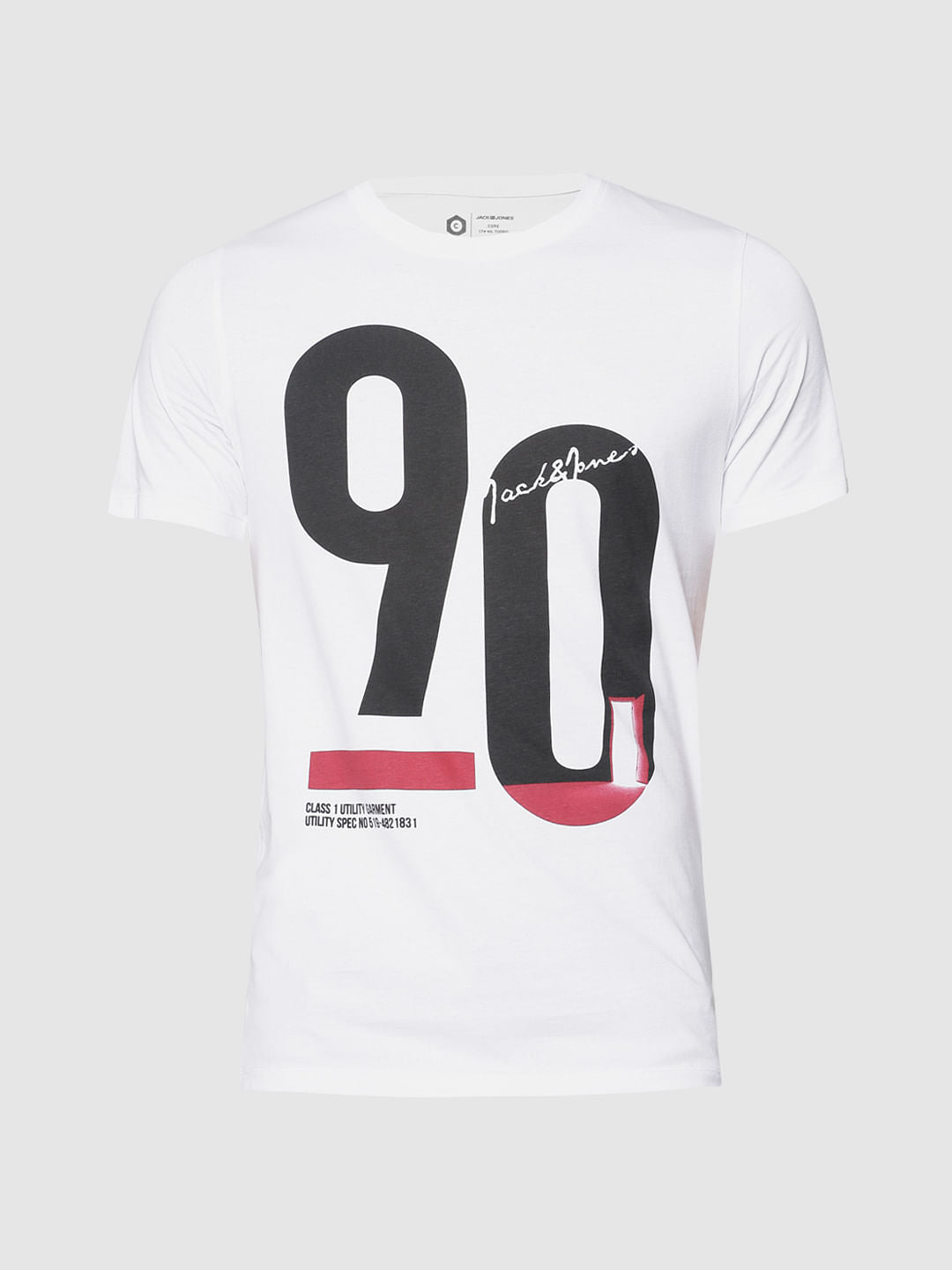 White Typographic Print Slim Fit Crew Neck T-Shirt
