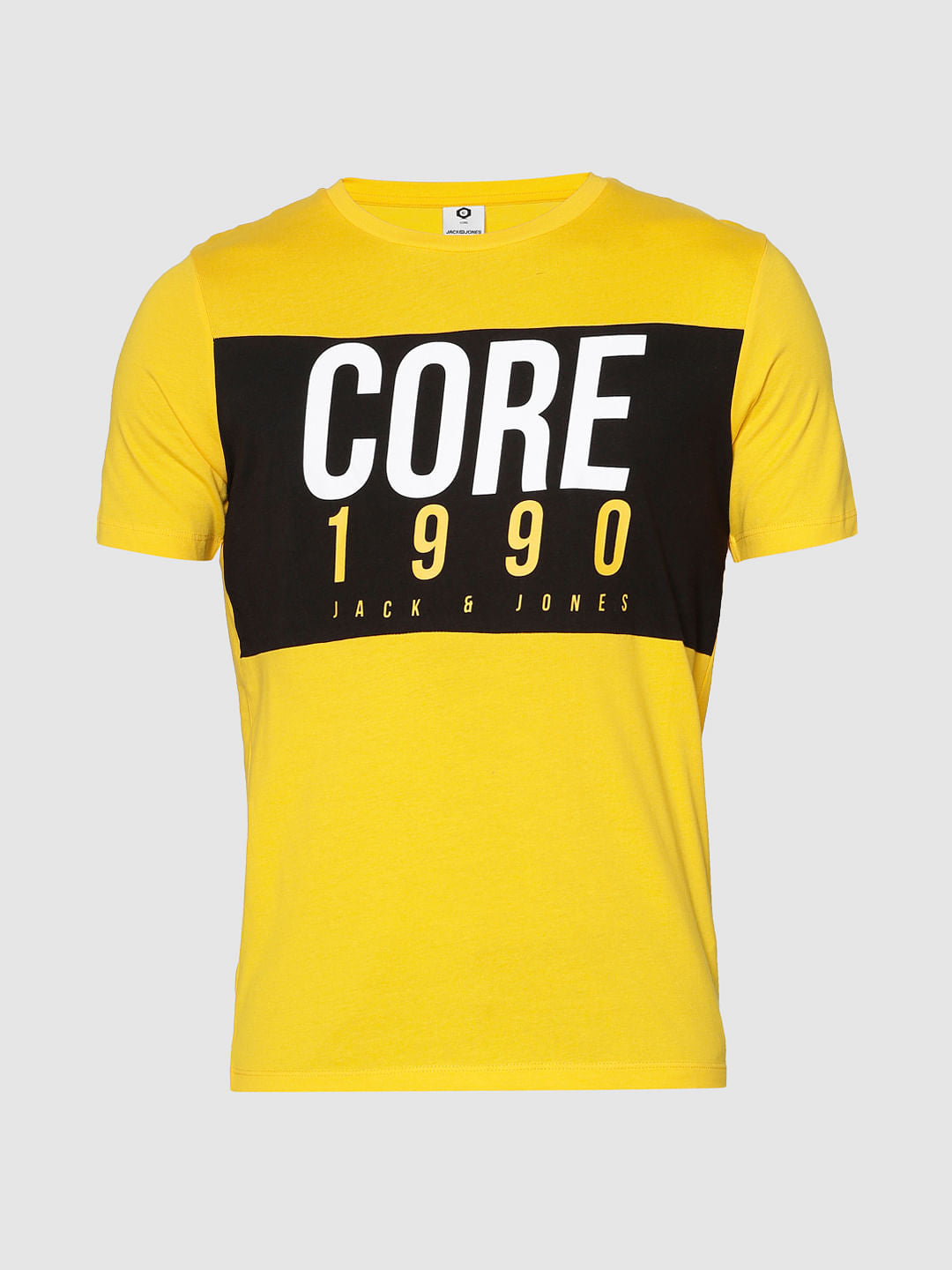 Yellow Text Print Slim Fit Crew Neck T-Shirt