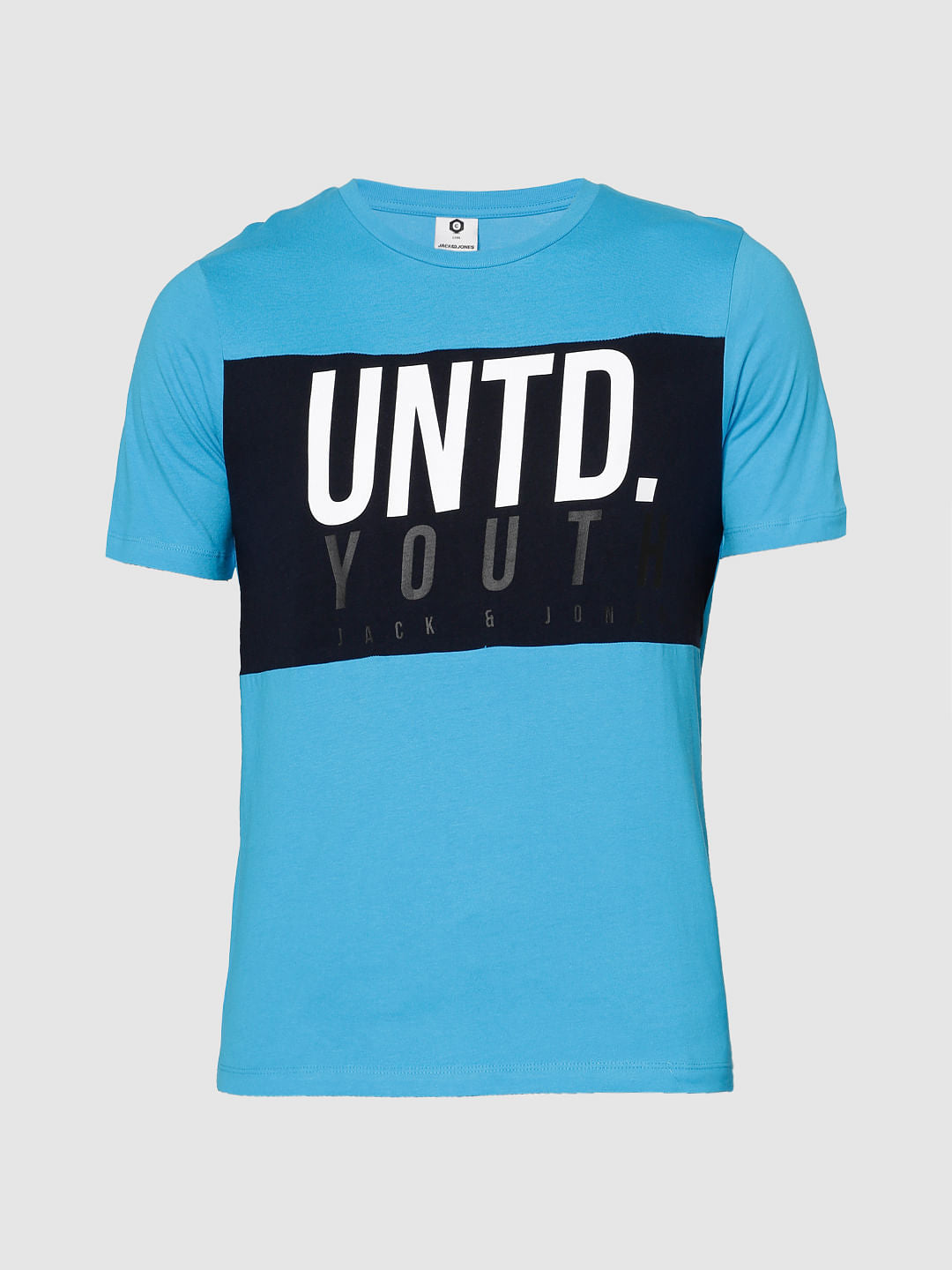 Blue Text Print Slim Fit Crew Neck T-Shirt