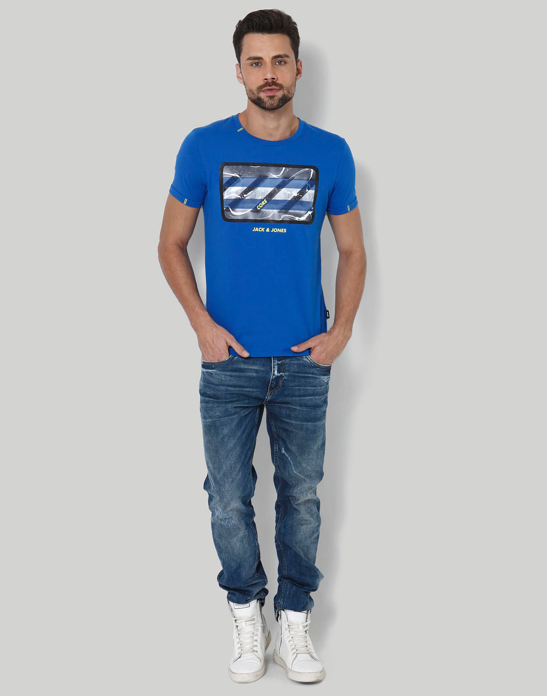 Blue Graphic Print Crew Neck T-Shirt