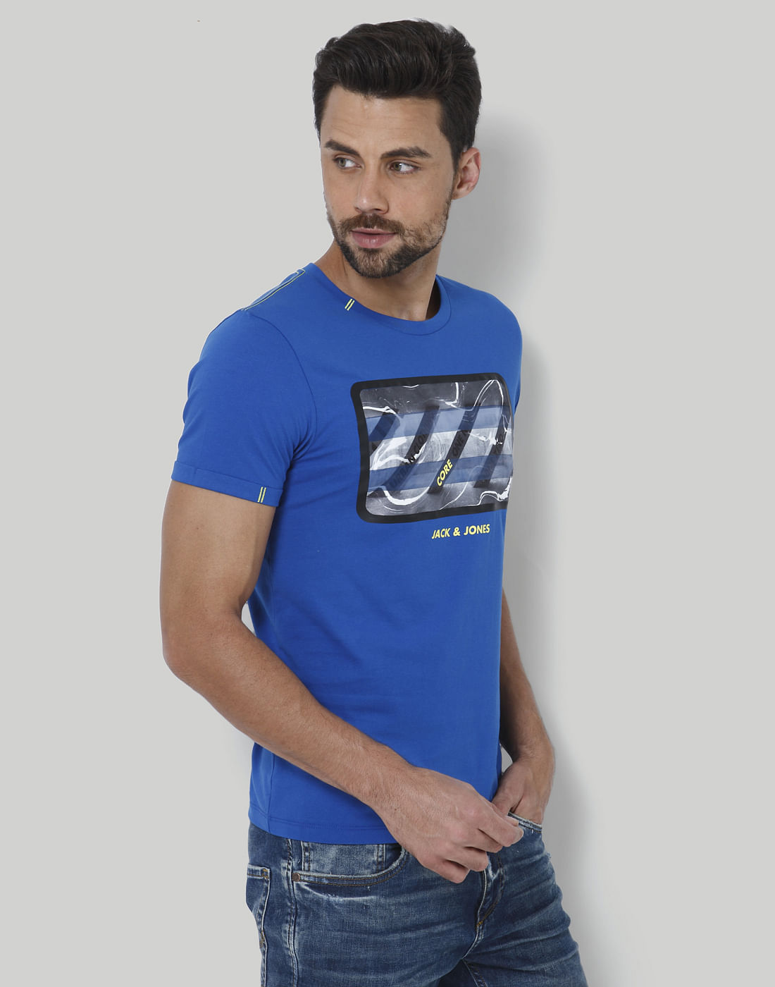 Blue Graphic Print Crew Neck T-Shirt