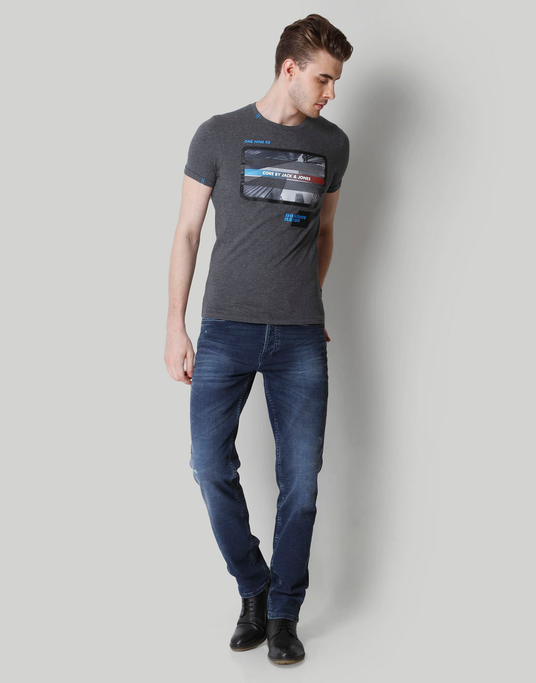 Dark Grey Graphic Print Crew Neck T-Shirt