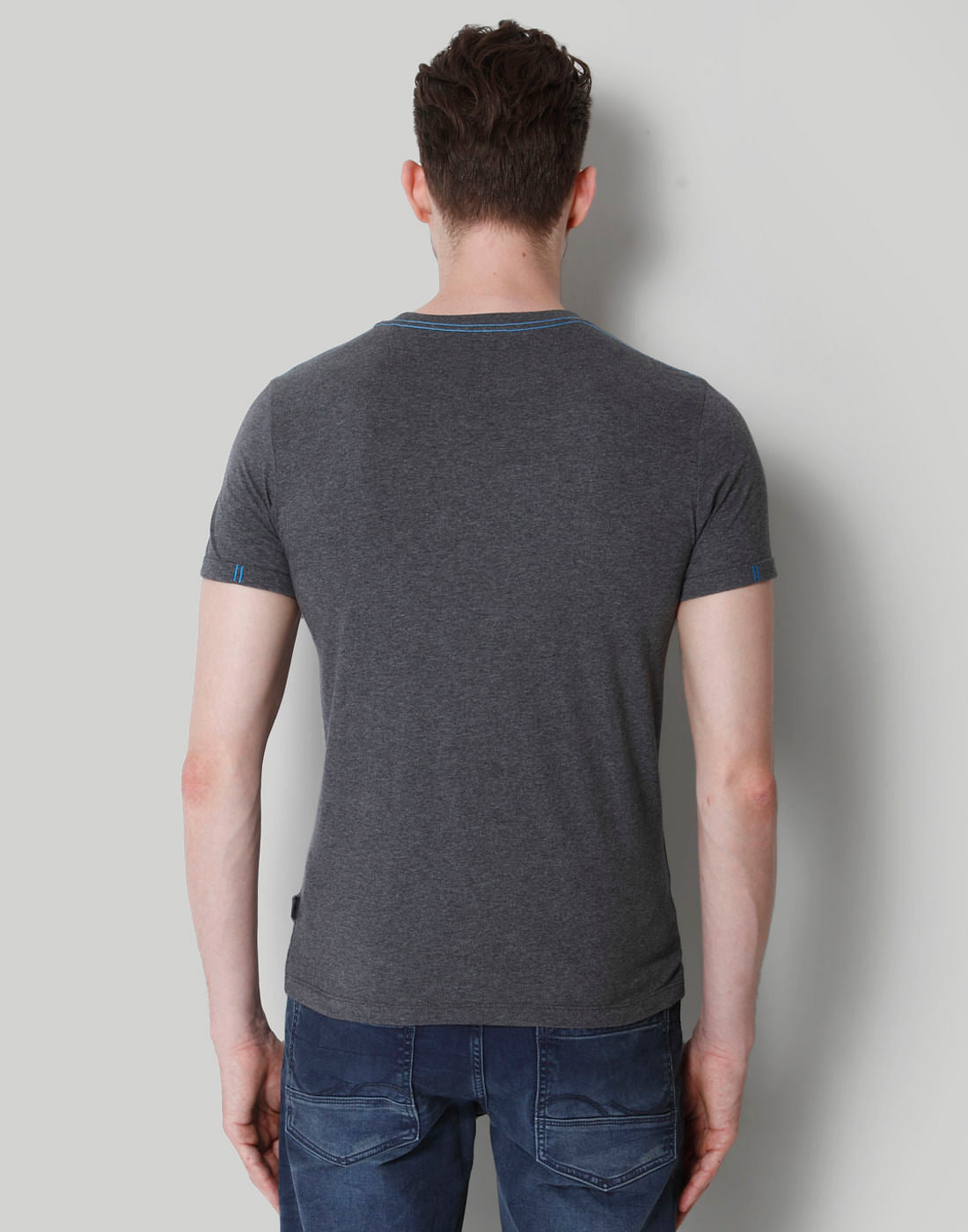 Dark Grey Graphic Print Crew Neck T-Shirt