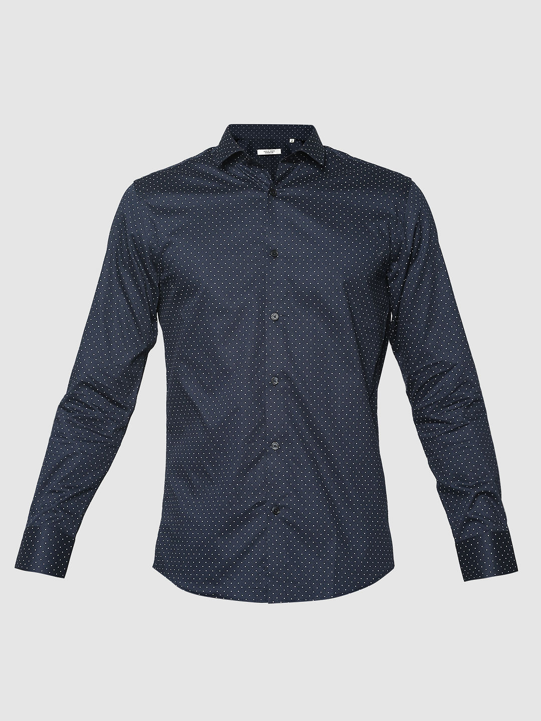 Blue All Over Dotted Print Slim Fit Full Sleeves Shirt