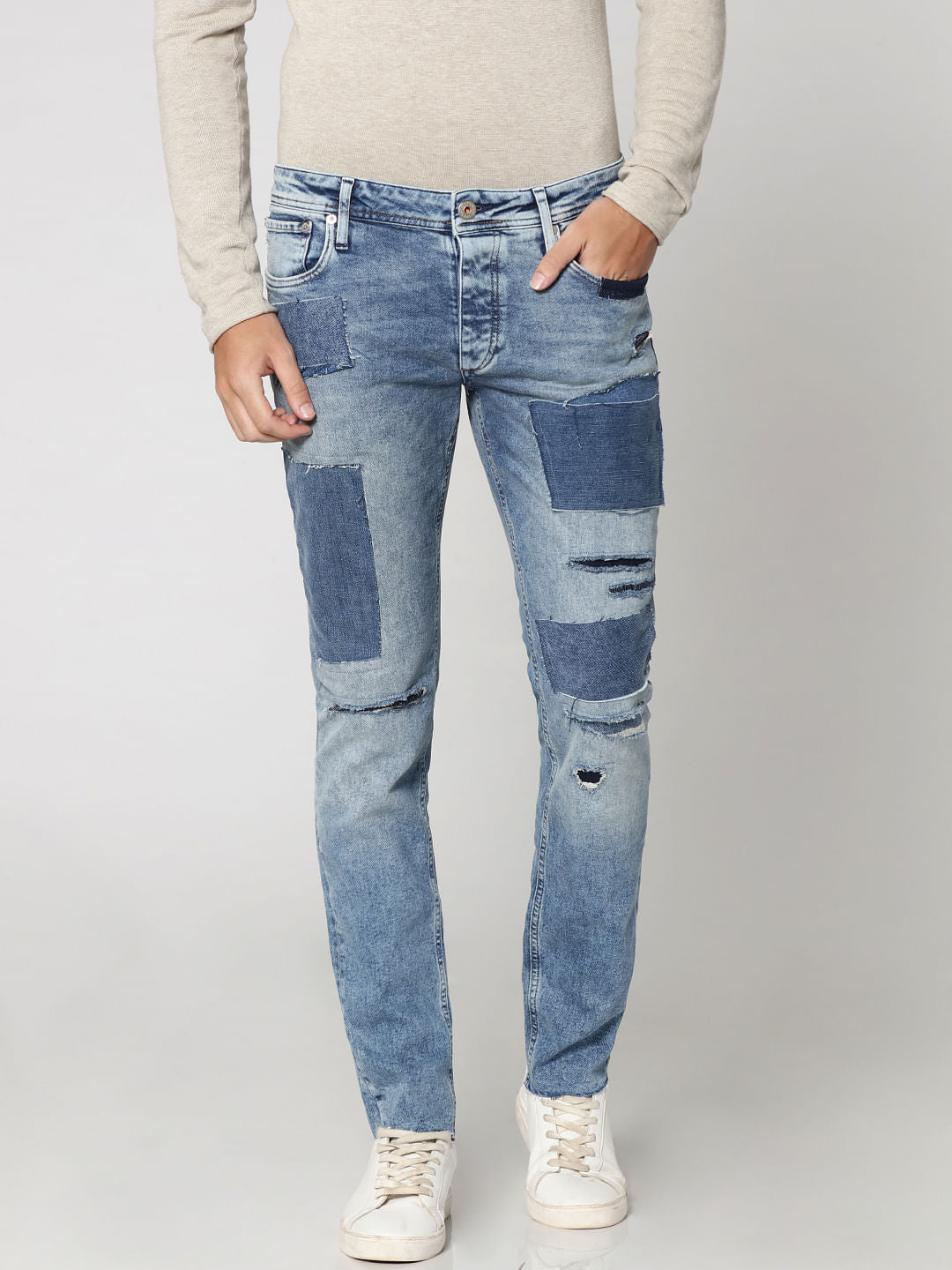 Blue Patch Detail Tim Anti Fit Jeans