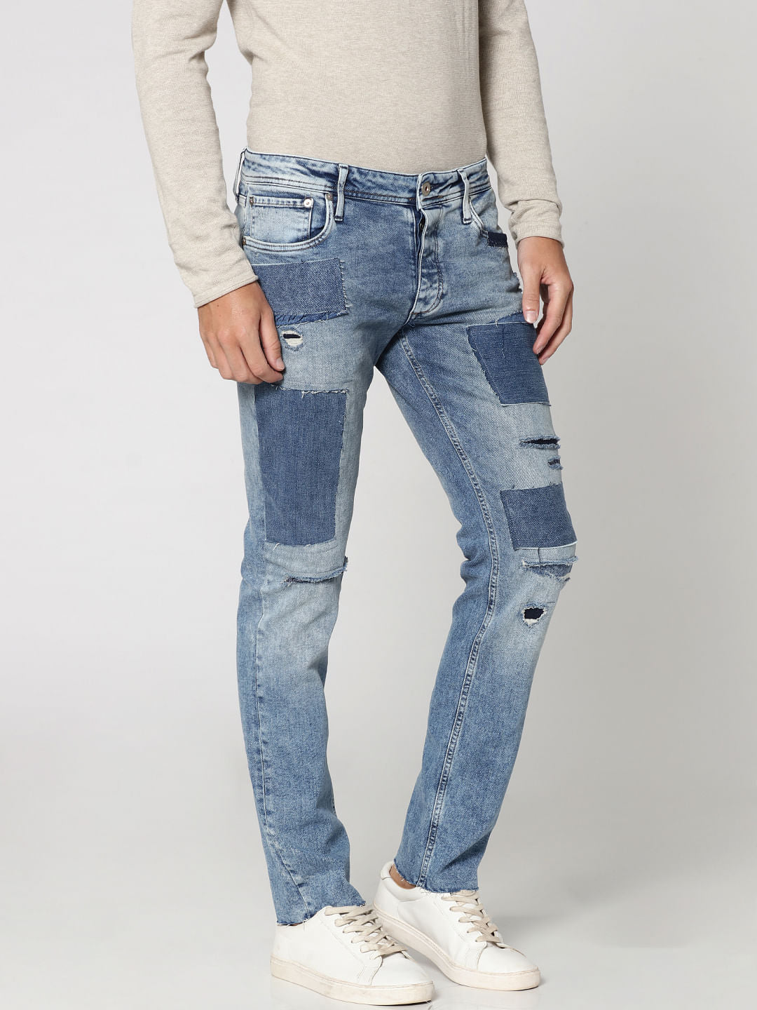 Blue Patch Detail Tim Anti Fit Jeans