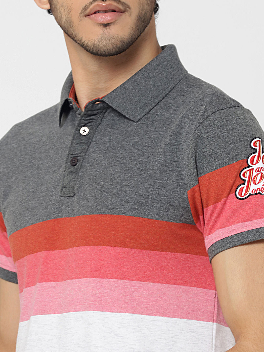 Grey Colourblocked Polo T-Shirt