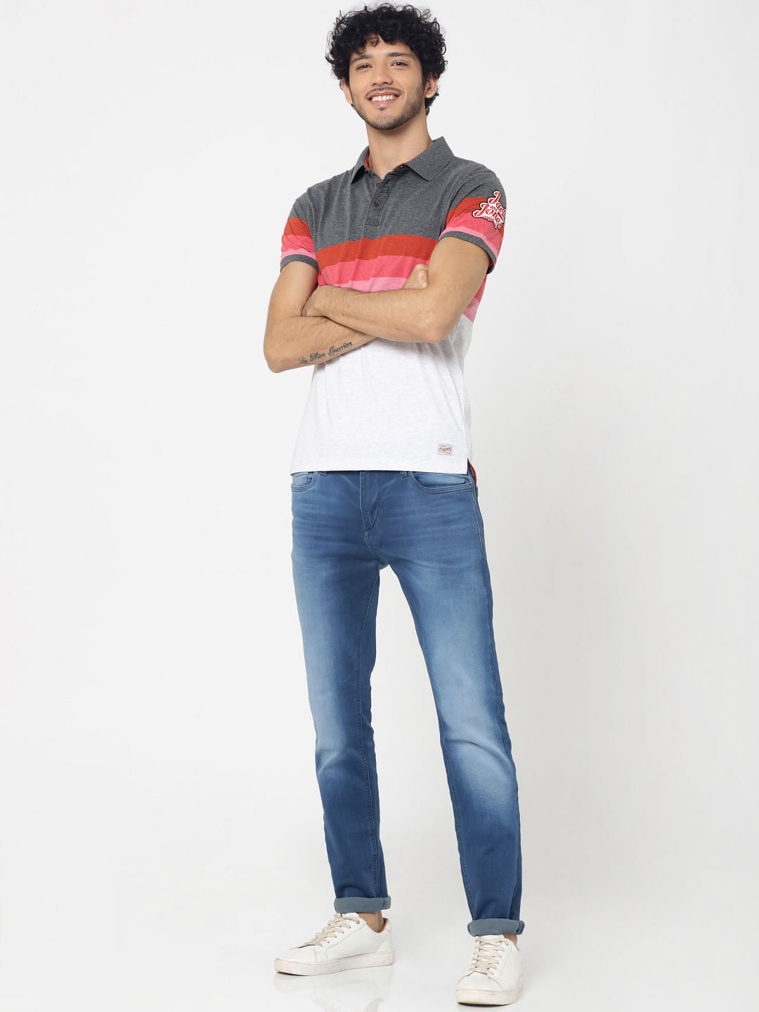 Grey Colourblocked Polo T-Shirt
