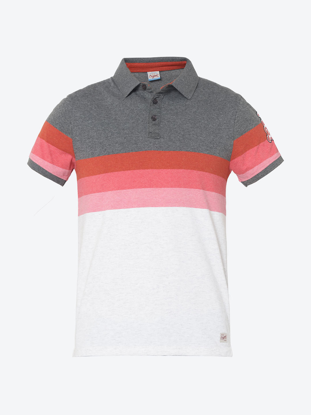 Grey Colourblocked Polo T-Shirt