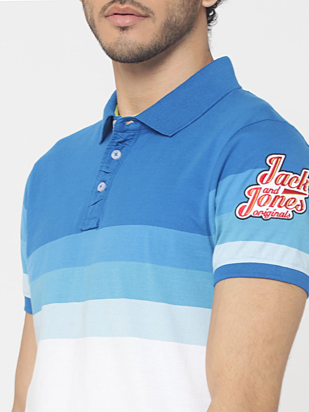 Blue Colourblocked Embroidered Detail Polo T-Shirt