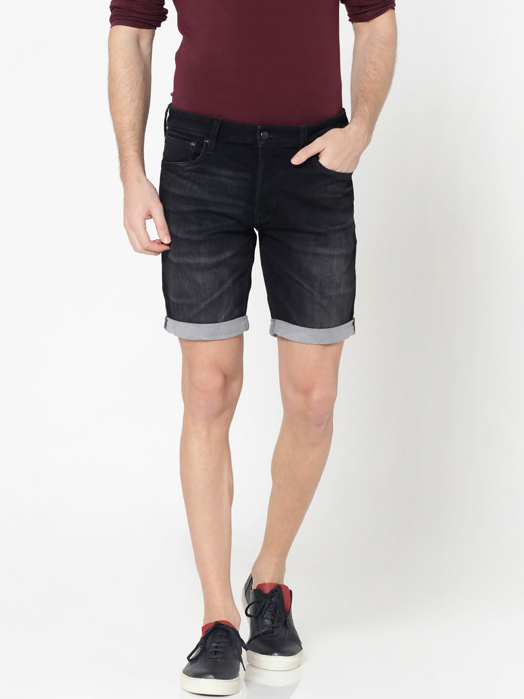 Black Rick Regular Fit Denim Shorts