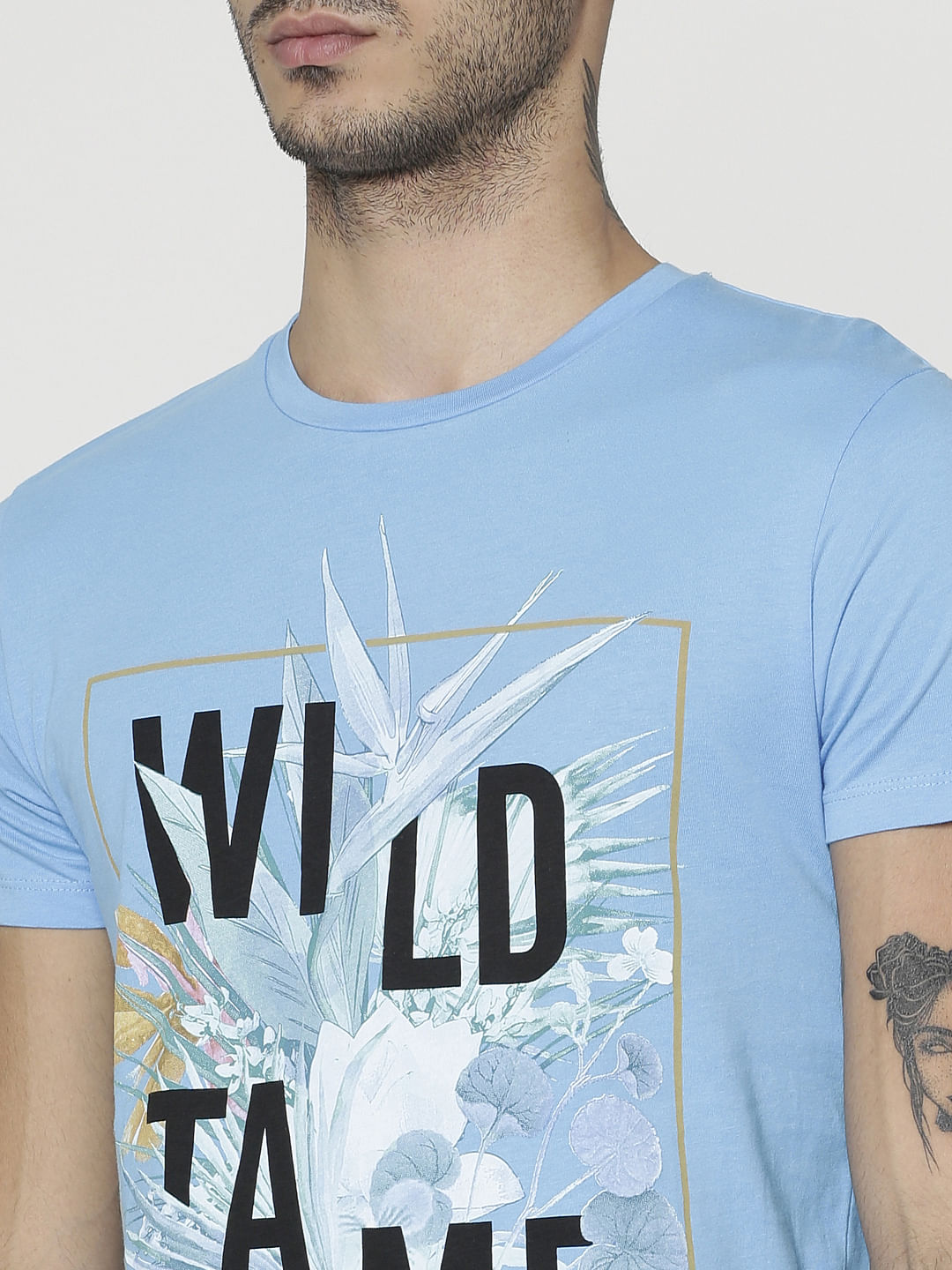 Blue Graphic Print Slim Fit Crew Neck T-Shirt