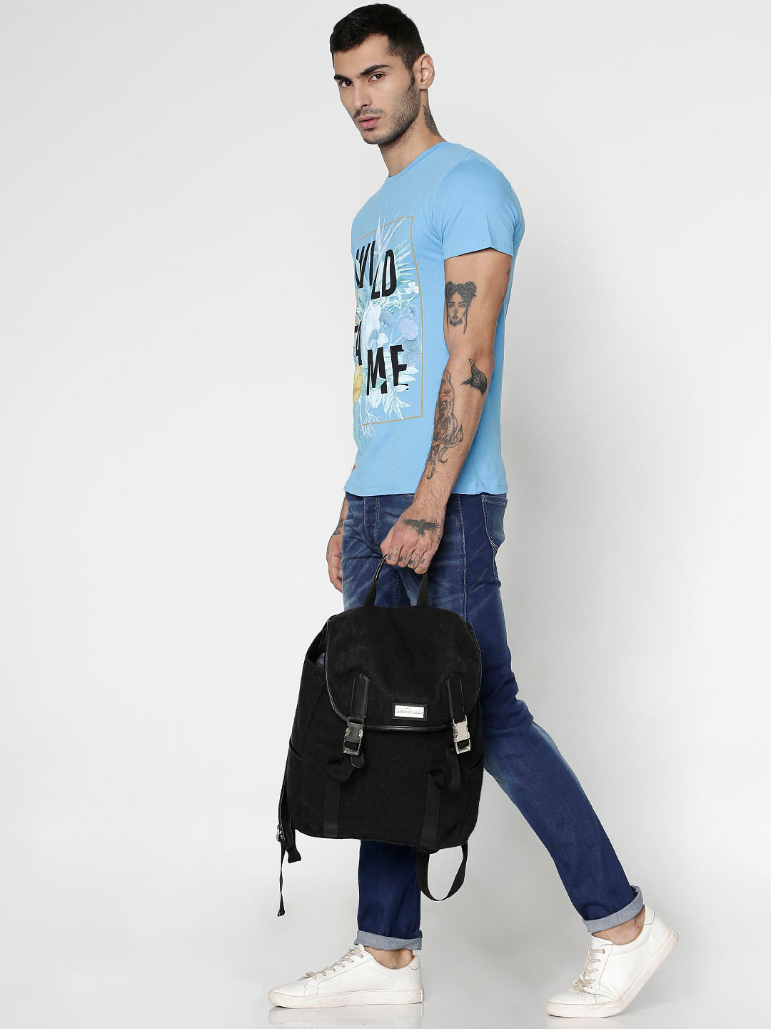 Blue Graphic Print Slim Fit Crew Neck T-Shirt