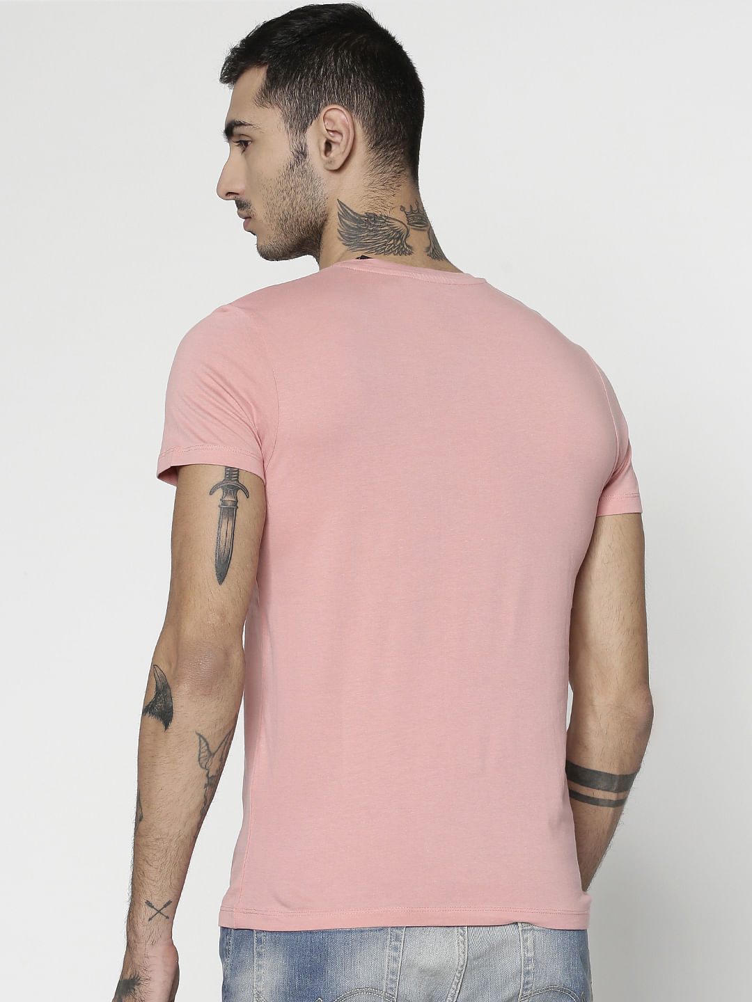 Pink Graphic Print Slim Fit Crew Neck T-Shirt