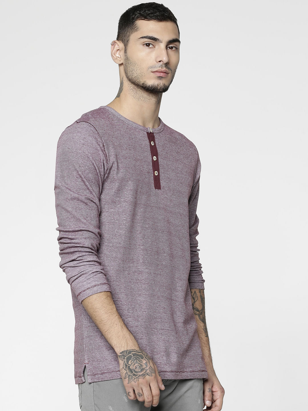 Red Slim Fit Henley T-Shirt