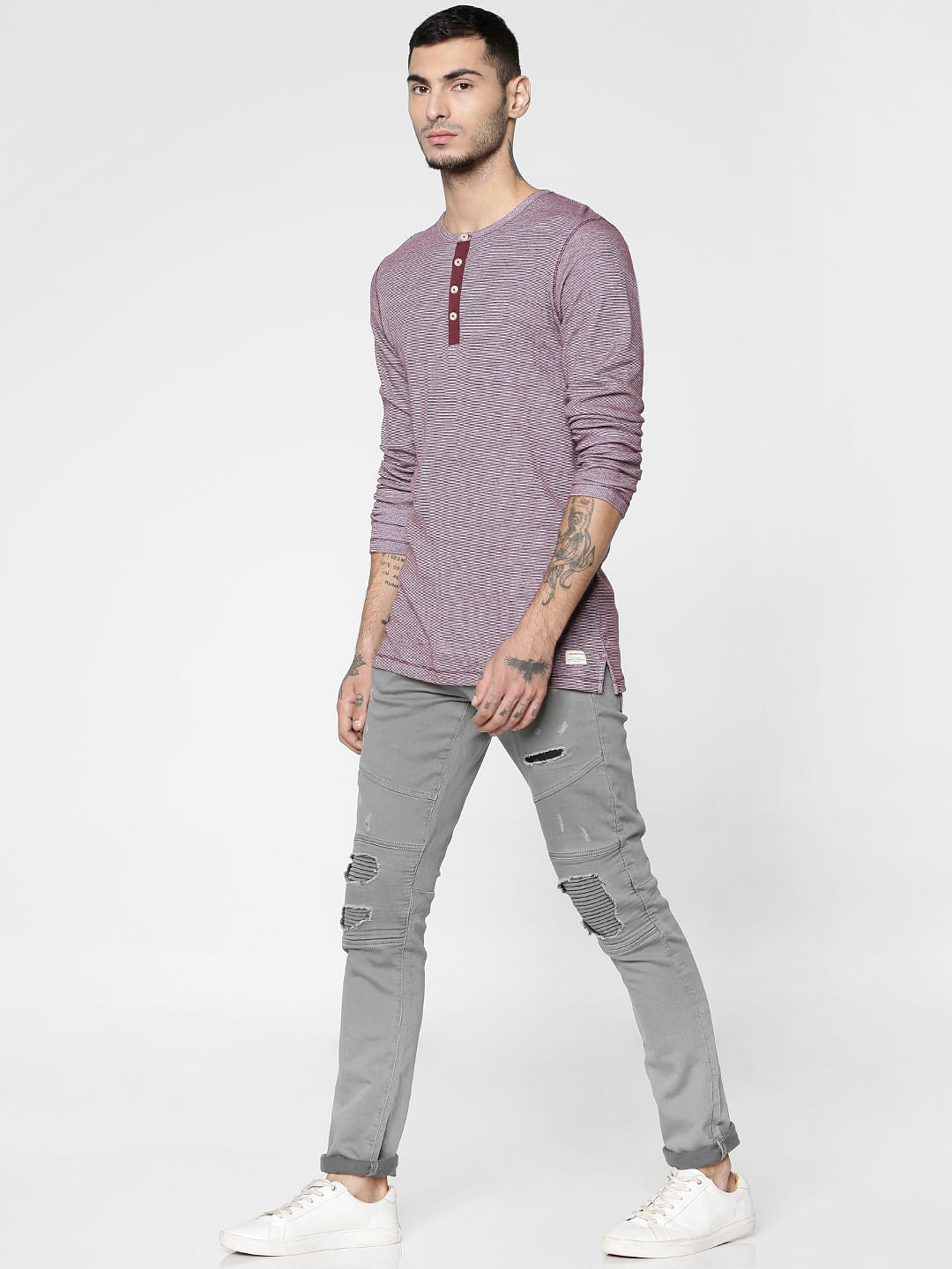 Red Slim Fit Henley T-Shirt