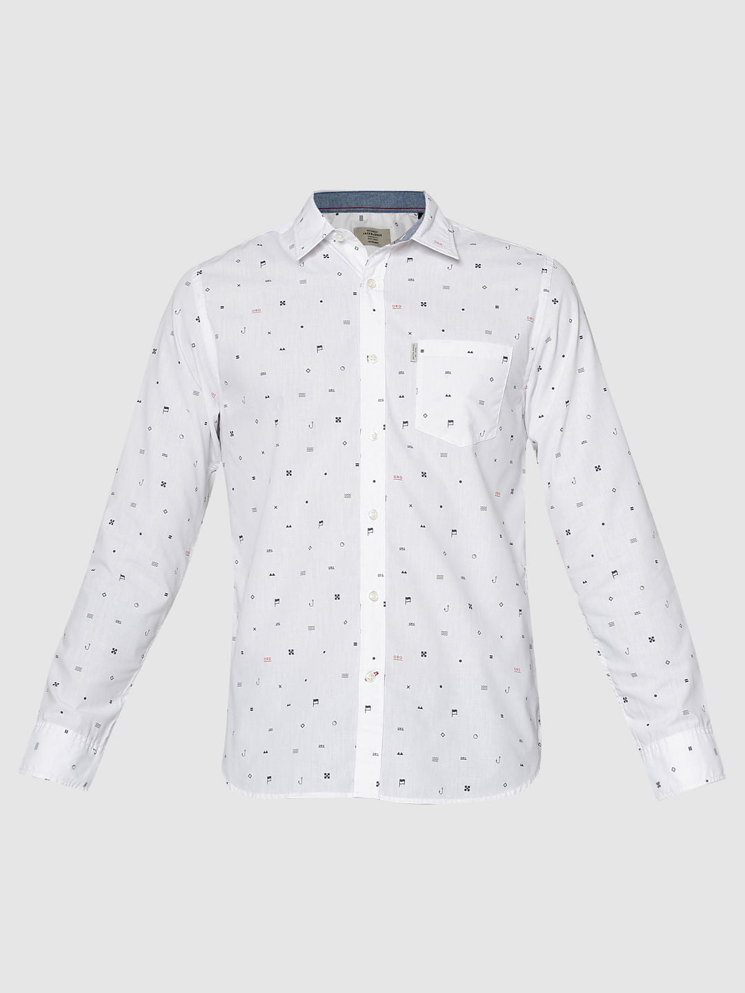 White All Over Printed Slim Fit Full Sleeves Shirt