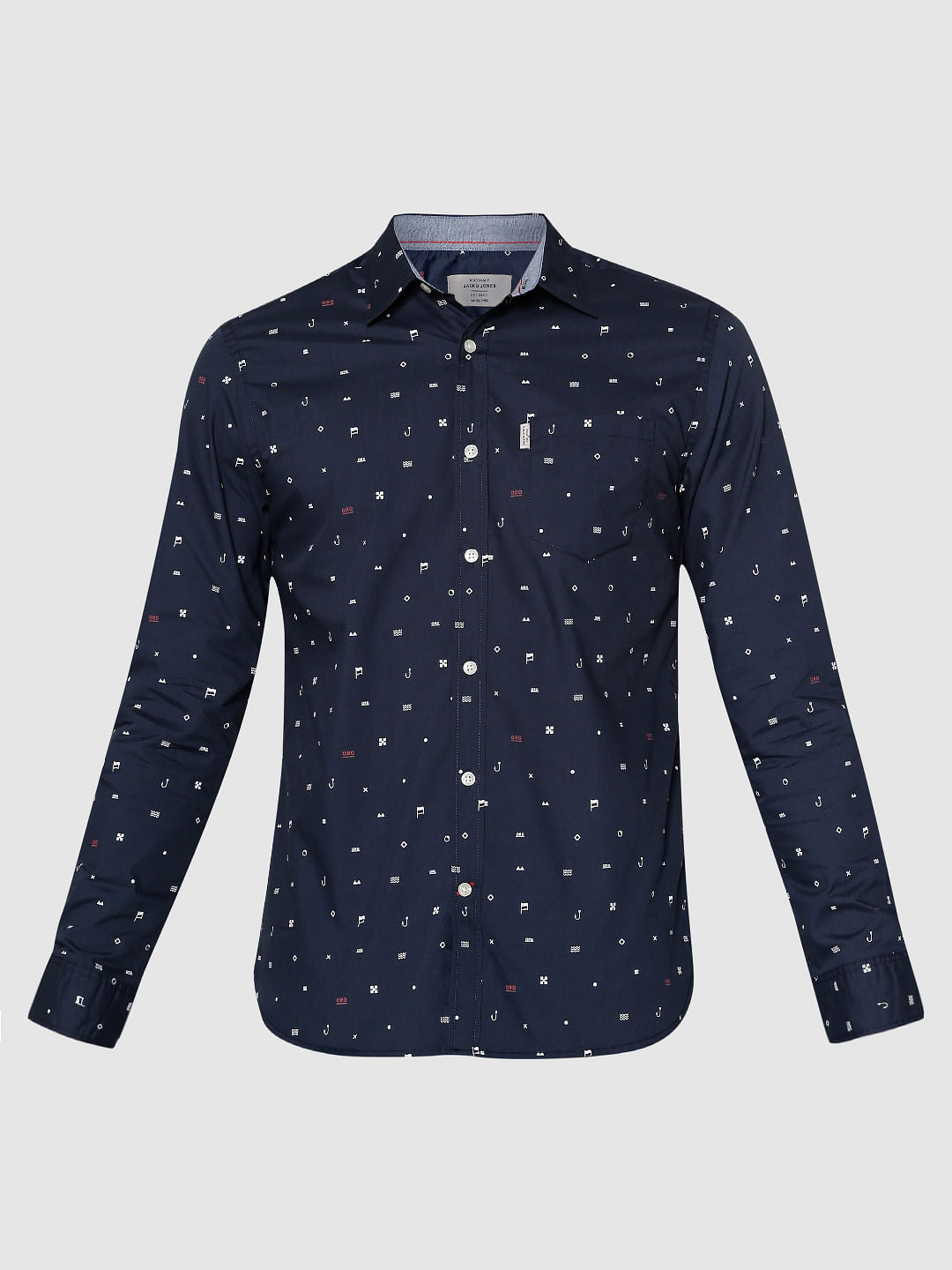 Blue All Over Printed Slim Fit Full Sleeves Shirt