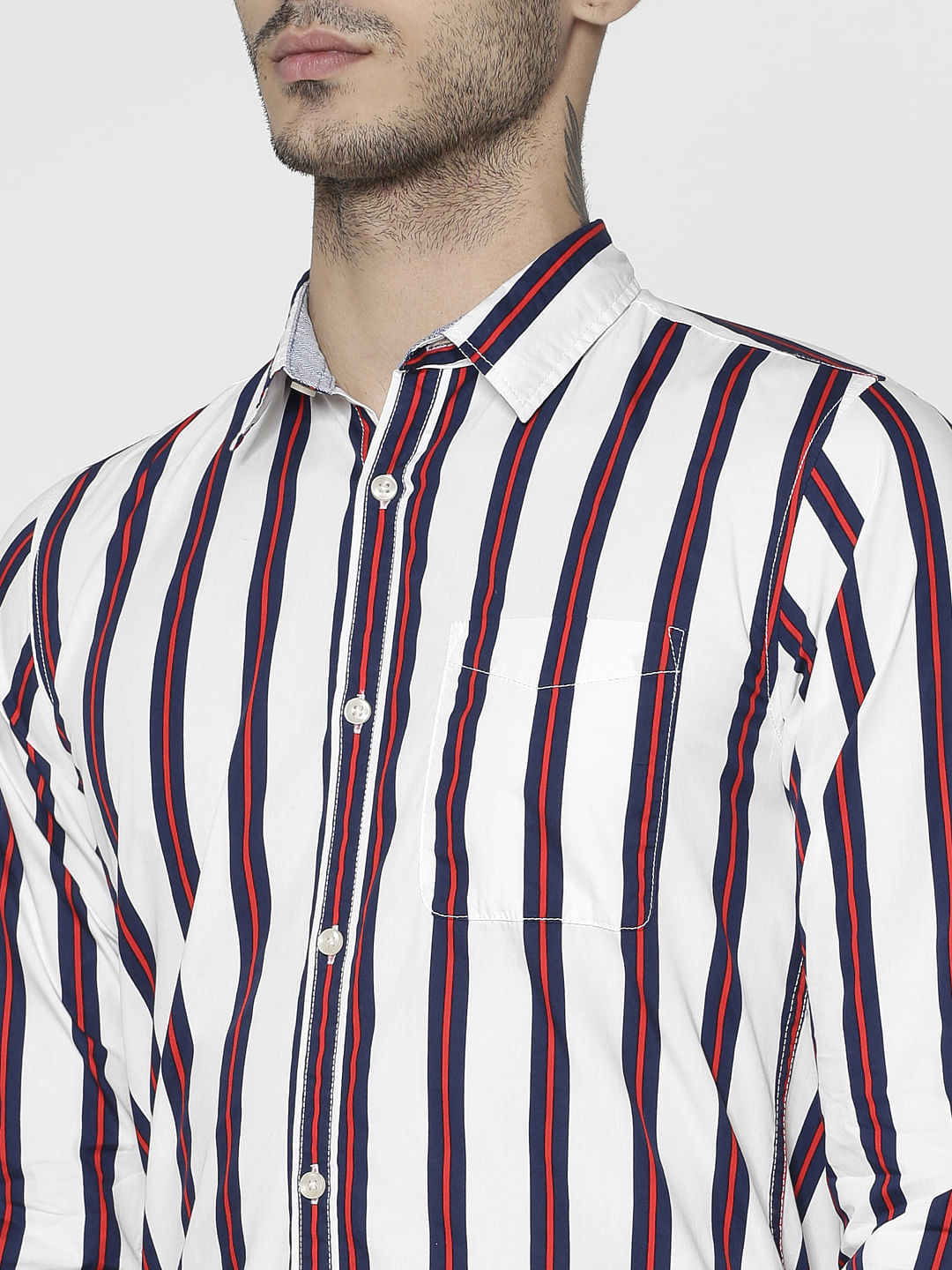 White Striped Slim Fit Full Sleeves Shirt
