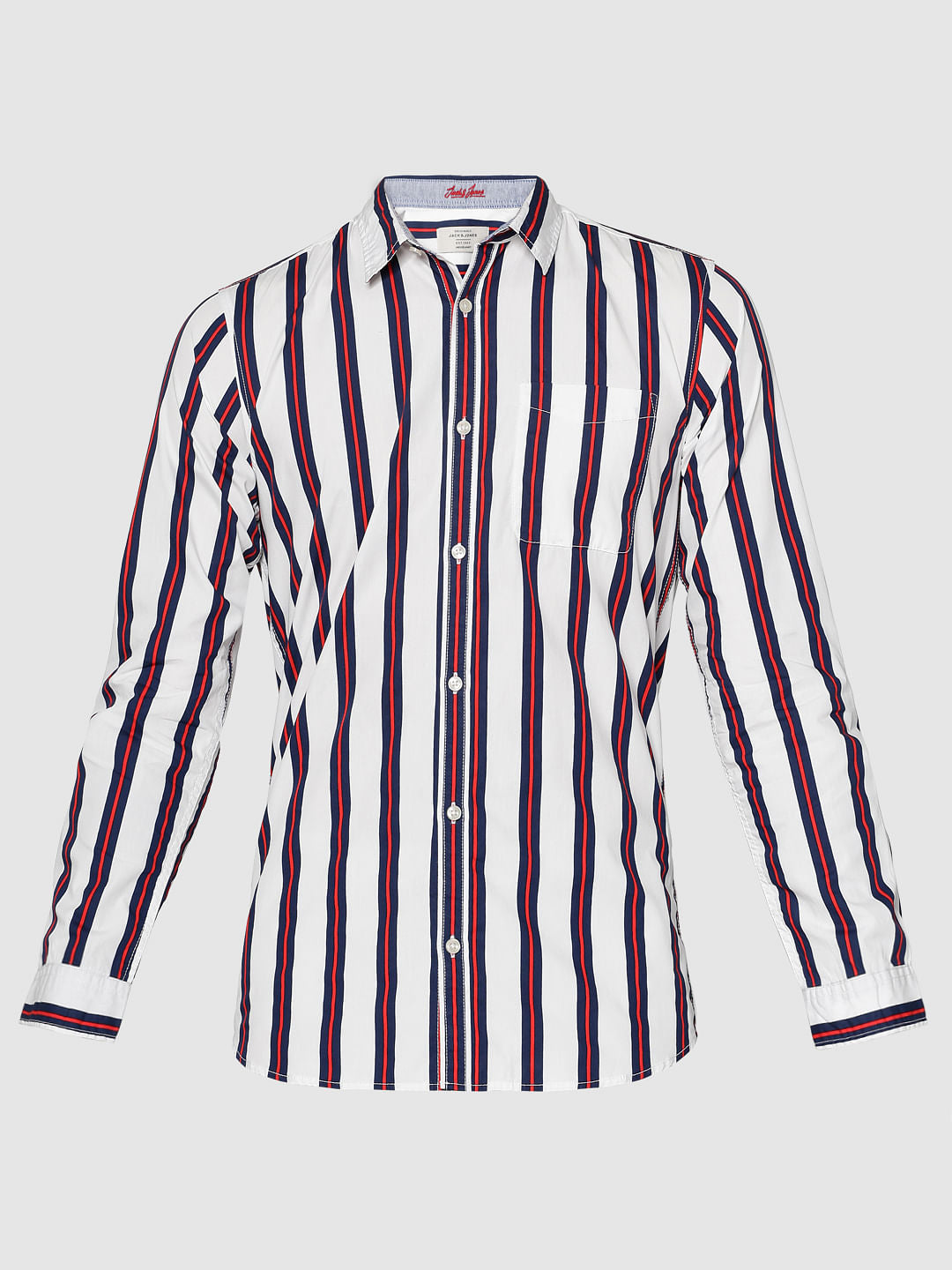 White Striped Slim Fit Full Sleeves Shirt