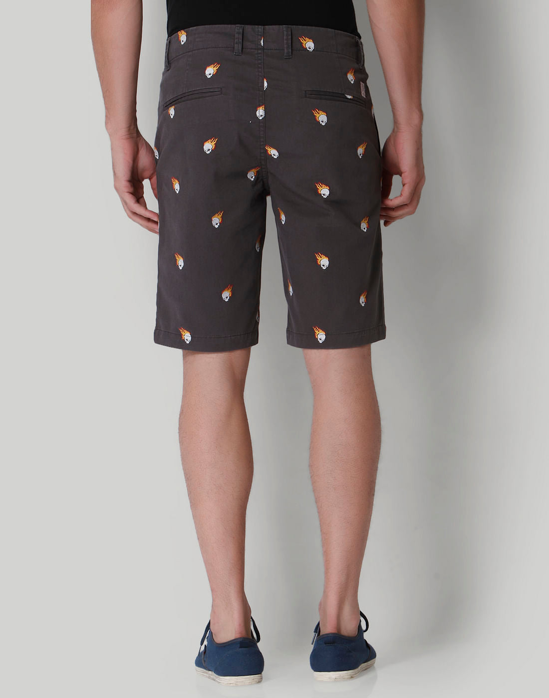 Grey Skull Print Regular Fit Shorts