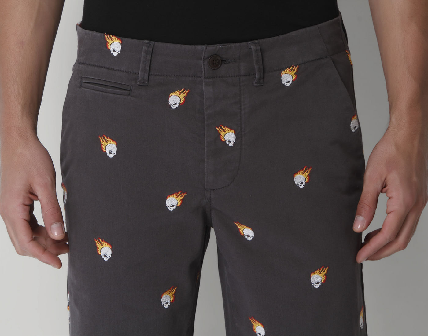 Grey Skull Print Regular Fit Shorts
