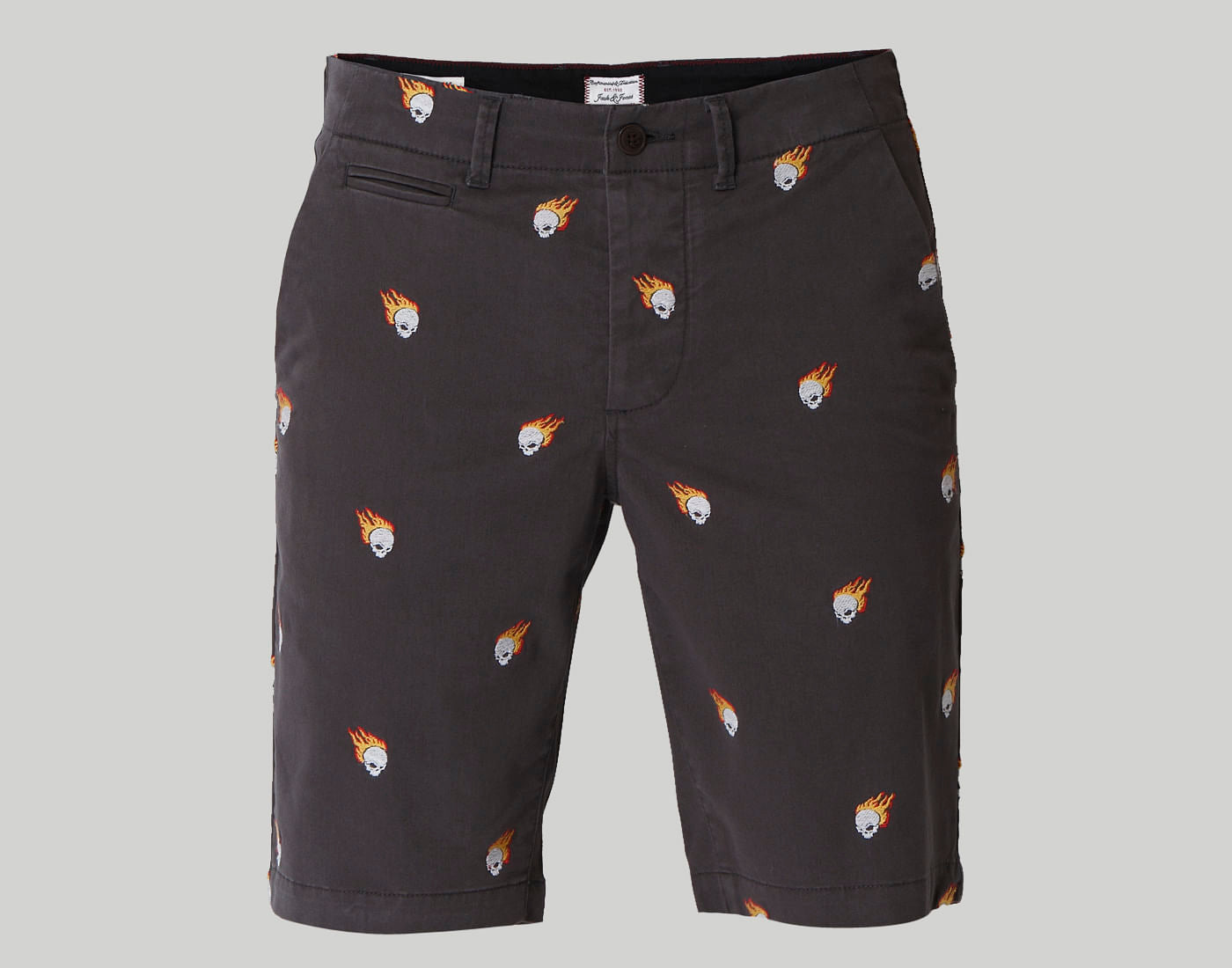 Grey Skull Print Regular Fit Shorts