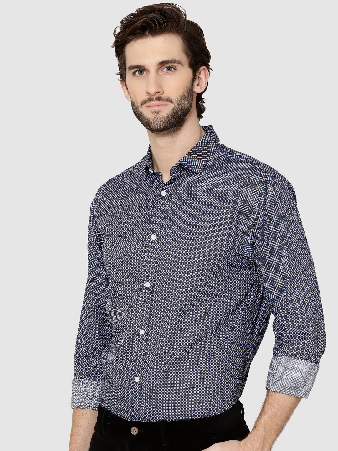 Brown All Over Print Full Sleeves Dobby Shirt