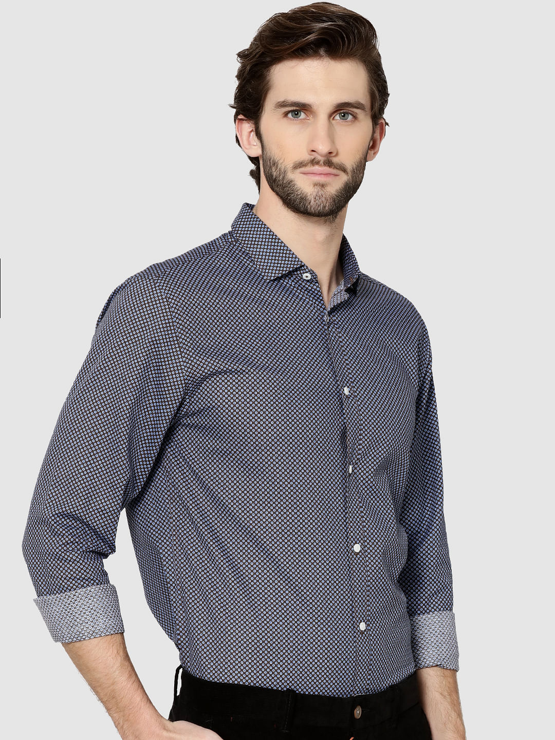 Brown All Over Print Full Sleeves Dobby Shirt