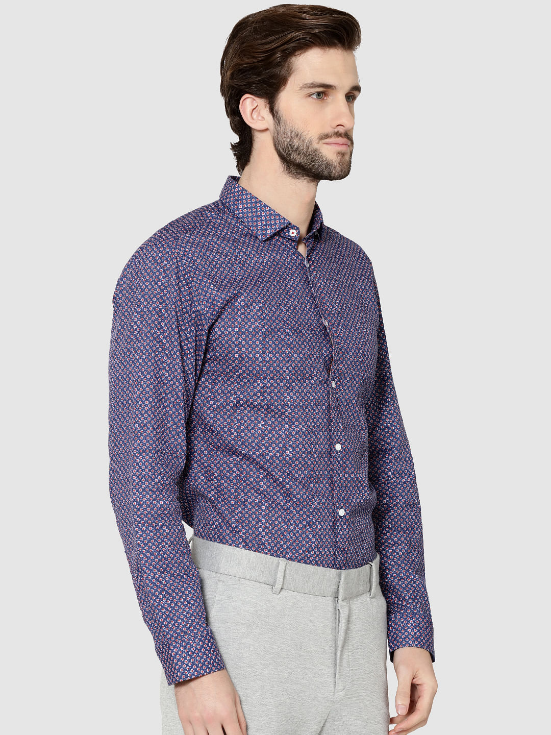 Blue All Over Print Full Sleeves Dobby Shirt