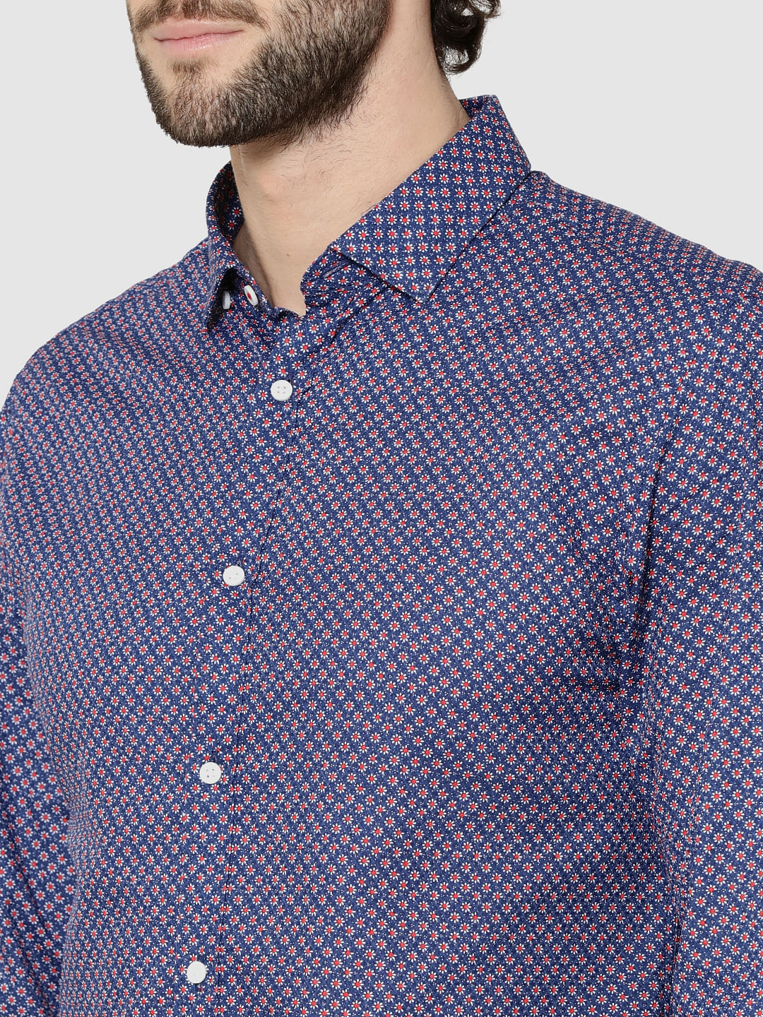 Blue All Over Print Full Sleeves Dobby Shirt