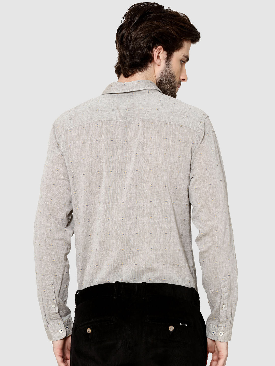 Beige All Over Printed Dobby Full Sleeves Shirt