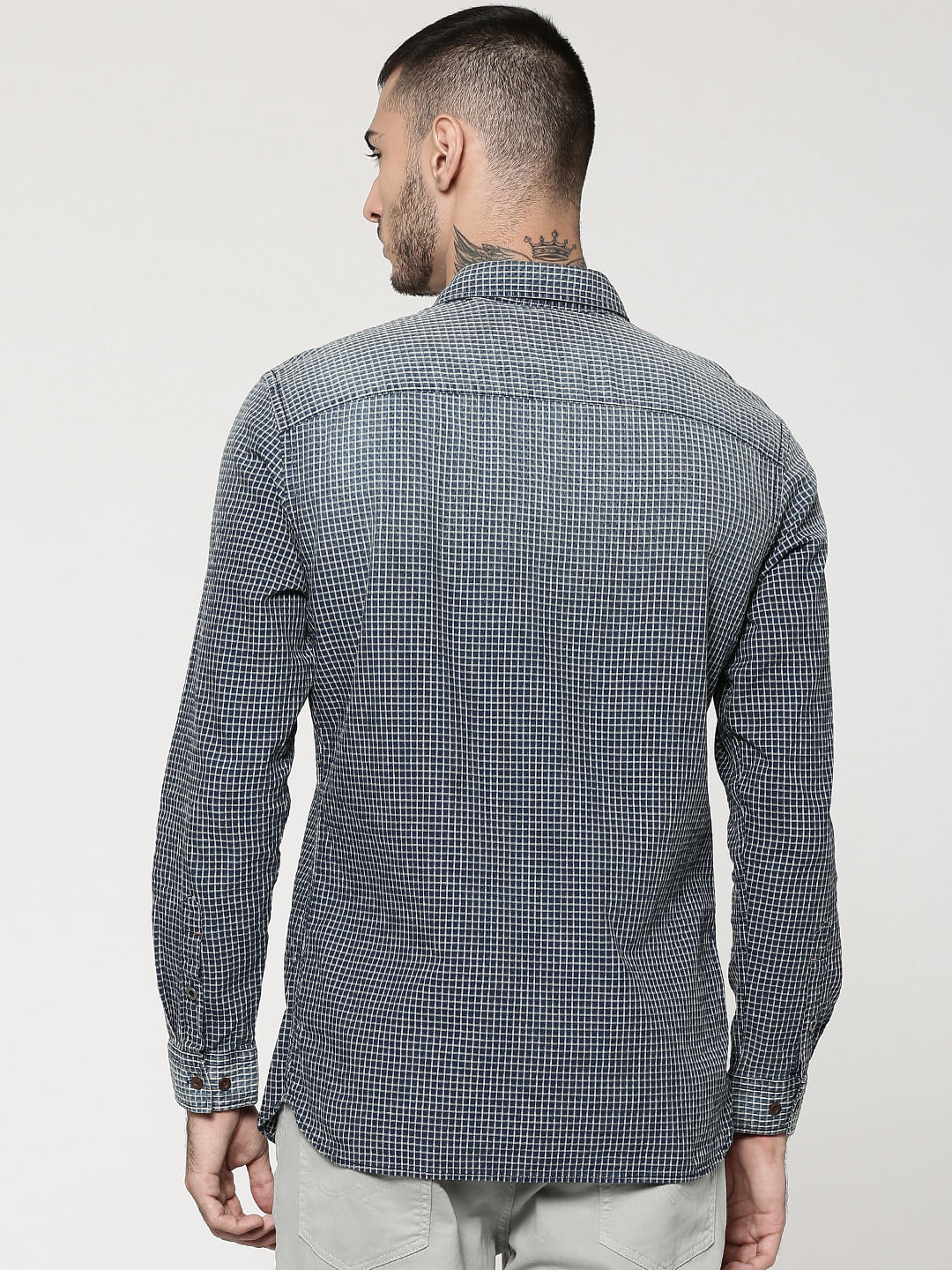 Dark Blue Full Sleeves Check Shirt