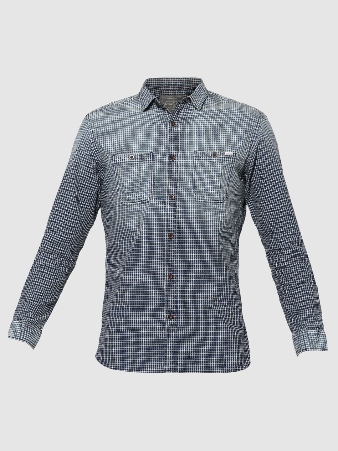 Dark Blue Full Sleeves Check Shirt