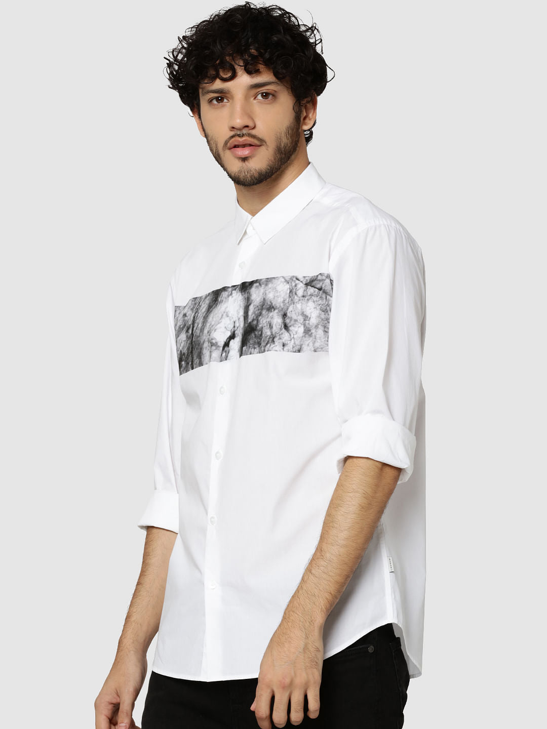 White Placement Print Full Sleeves Slim Fit Shirt