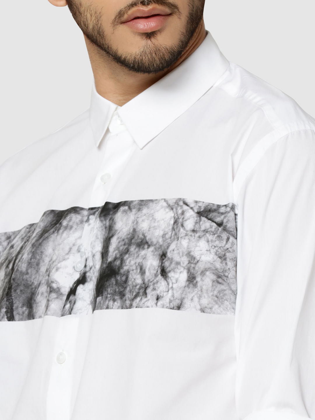White Placement Print Full Sleeves Slim Fit Shirt