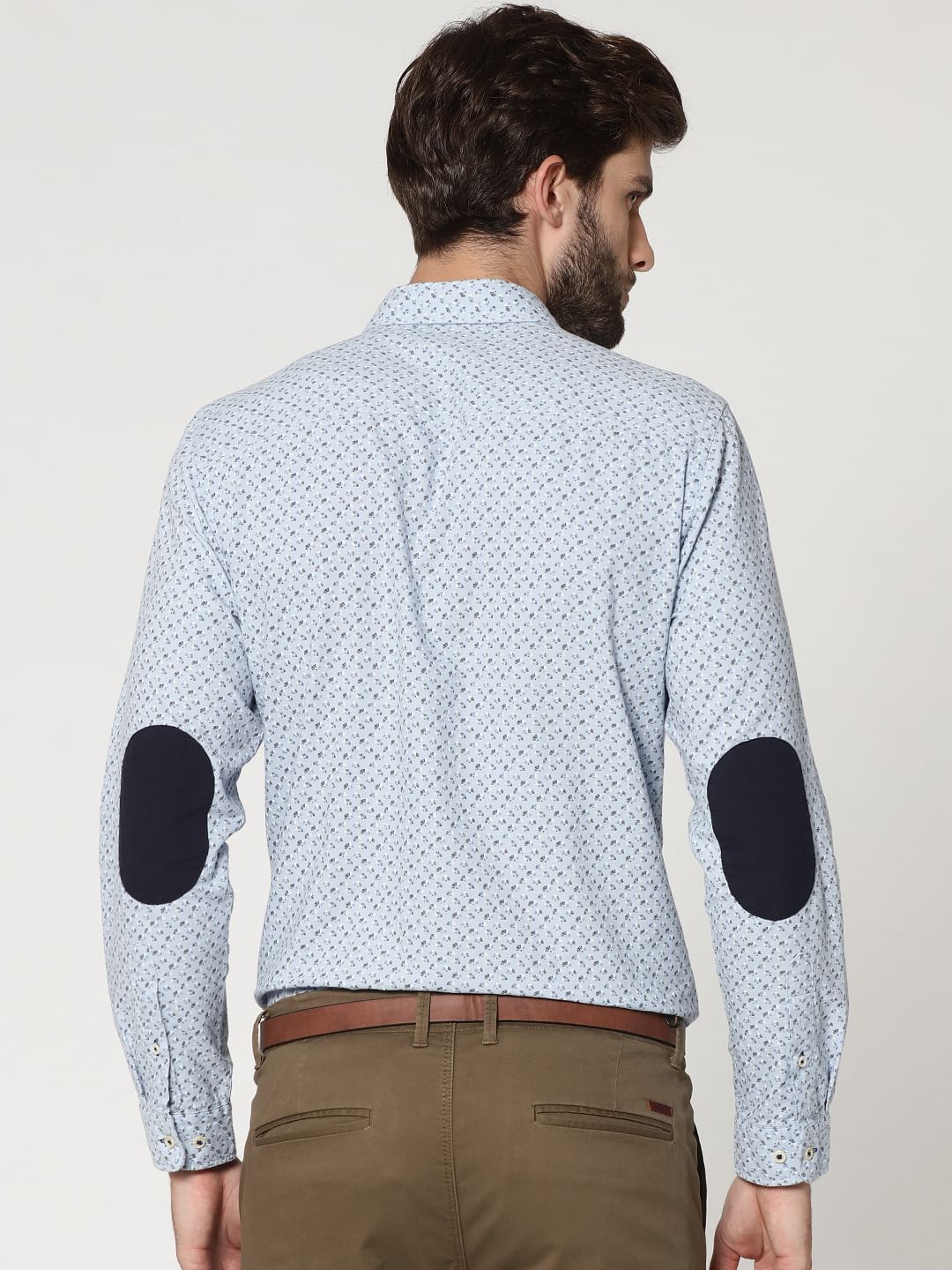 Light Blue All Over Print Elbow Patch Full Sleeves Shirt