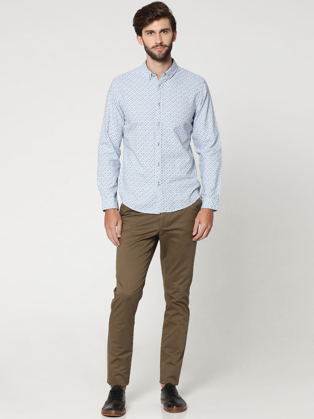 Light Blue All Over Print Elbow Patch Full Sleeves Shirt