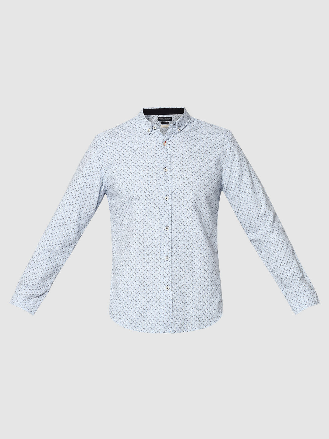 Light Blue All Over Print Elbow Patch Full Sleeves Shirt